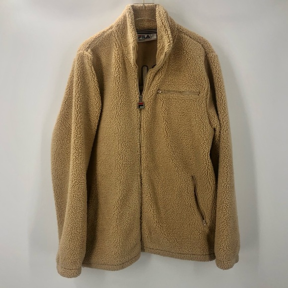 *Fila Sherpa Full Zip Jacket Tan Black Red Mens Small - Picture 2 of 9